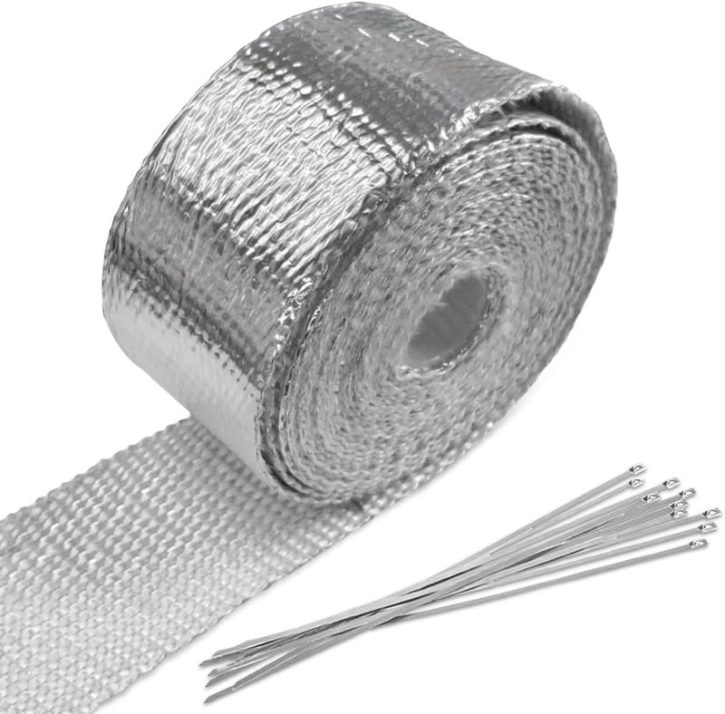 BDZMC 2" x 16 Ft Motorcycle Exhaust Heat Wrap Roll, Exhaust Manifold Heat Wrap Fiberglass Heat Shield Tape, Car Exhaust Tube Thermal Wrap Tape with 10 Stainless Locking Ties - Image 1